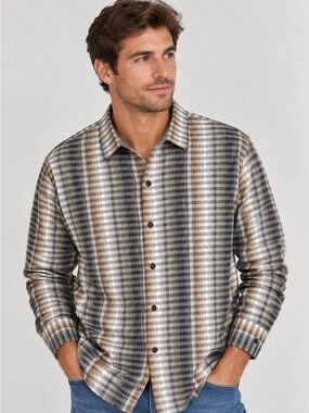 Tommy Bahama Plaid Button-Down Shirt in Gray, Brown, Cream